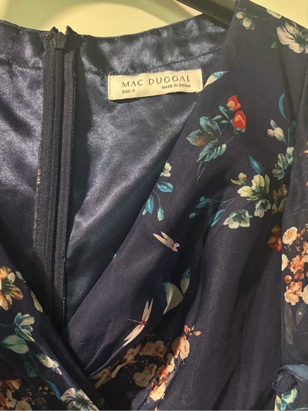 Mac Duggal Navy Floral Wrap-Front Maxi Gown - Picture 5 of 5